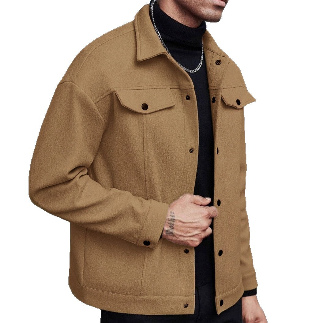 Men's Shirt Jacket made of Wool Blend with Snap Buttons and Flap Pockets