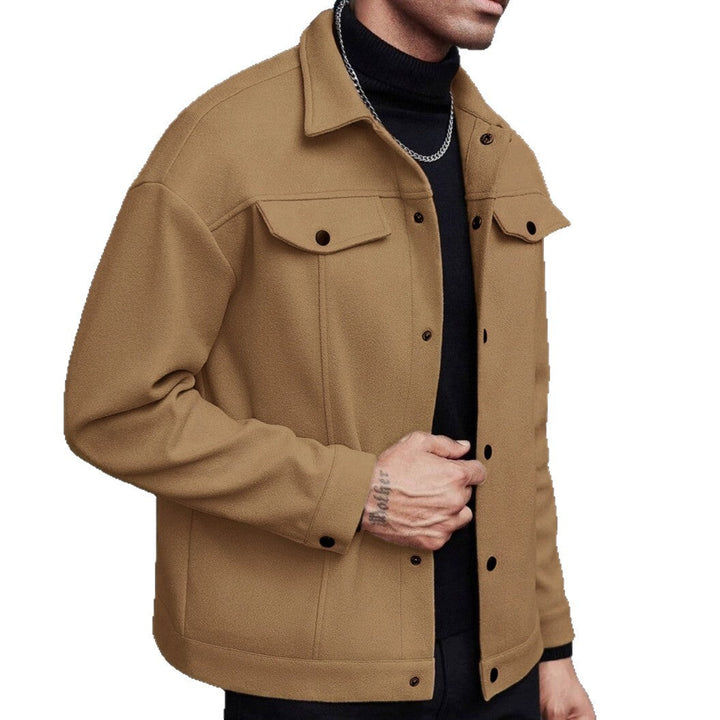 Men's Shirt Jacket made of Wool Blend with Snap Buttons and Flap Pockets