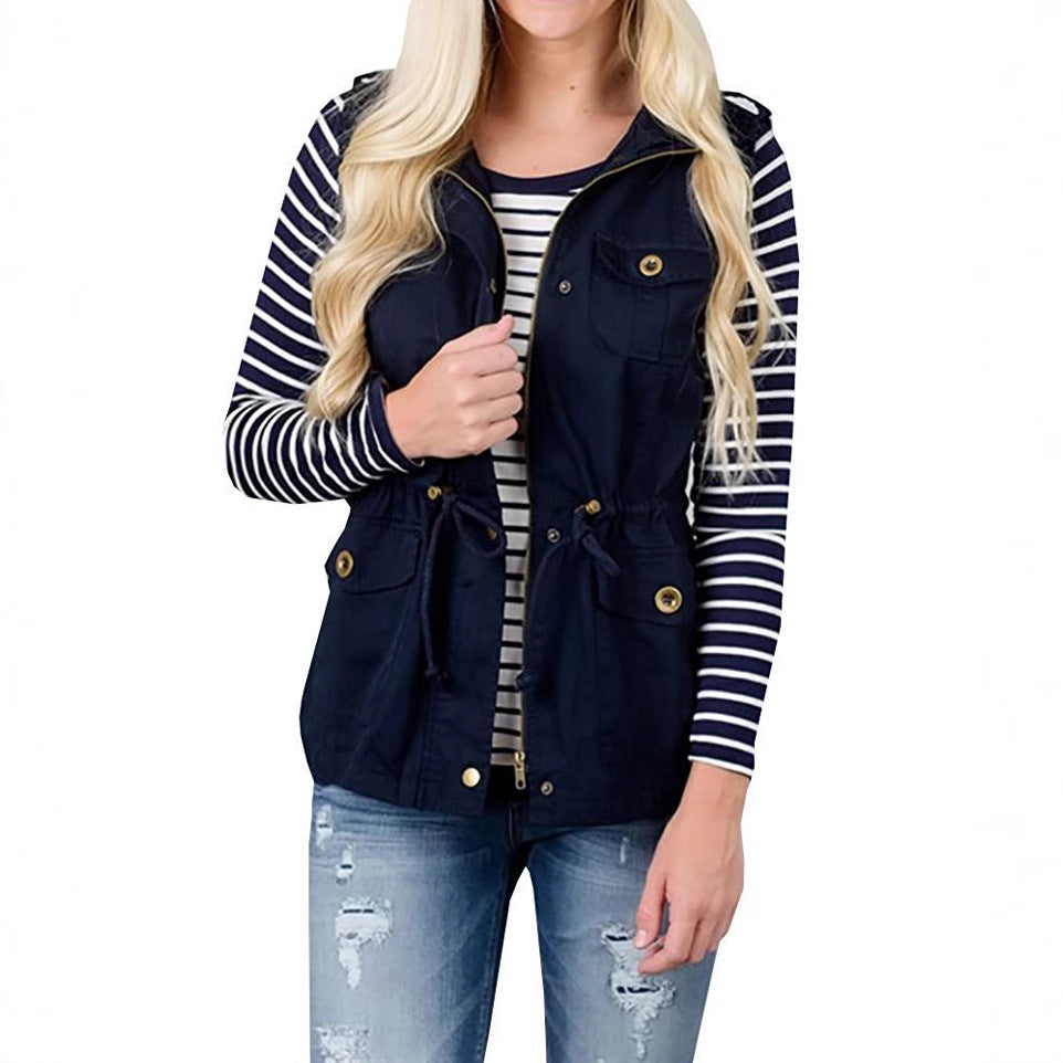 Women's Utility Vest with Drawstring, Hood and Patch Pockets