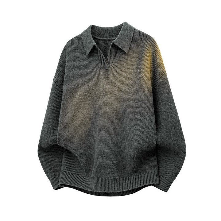 Women's Oversize Knit Polo with Open V-Neck, Raglan Sleeves & Extended Back Hem