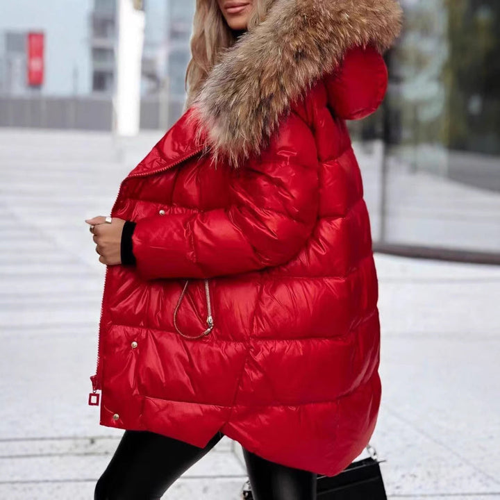 Women's Winter Down Jacket with Removable Hood and Luxurious Fur Collar