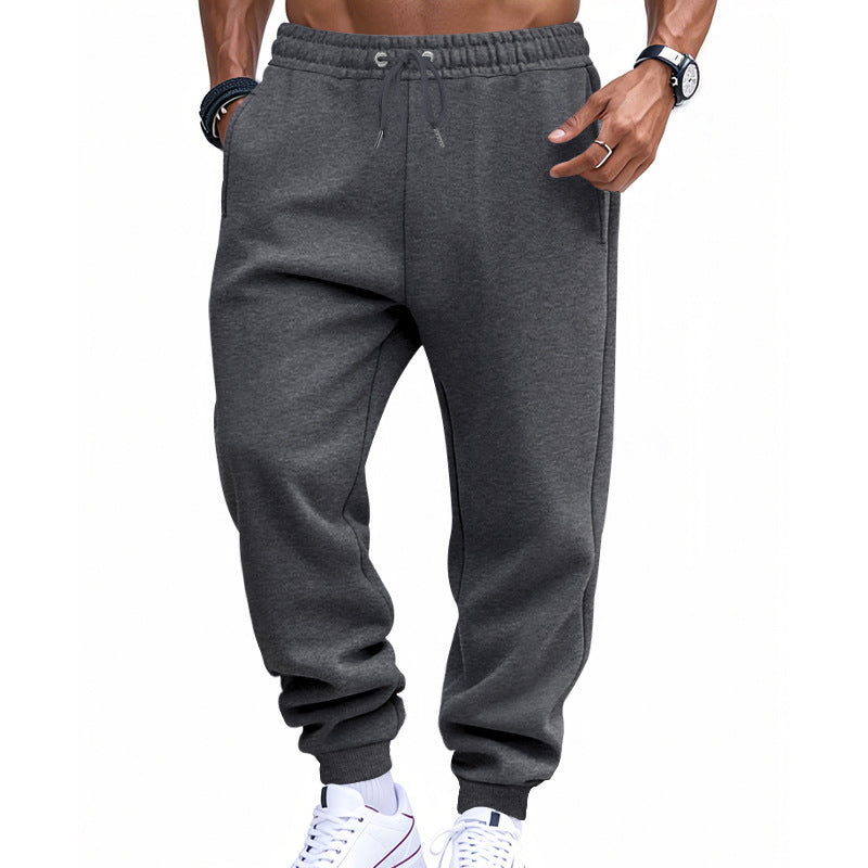 Men's Sporty Sweat Jogging Pants with Elastic Tunnel Drawstring Waist, Ribbed Cuffs, and Deep Side Pockets
