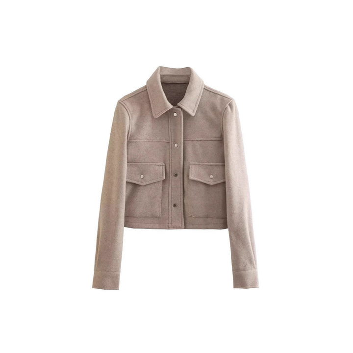 Women's Short Wool Jacket in Classic Style with Patch Pockets