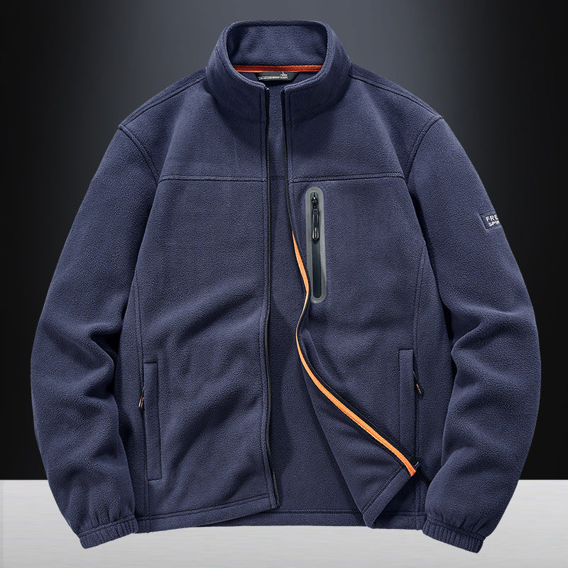 Men's Fleece Jacket with Wind-resistant Microfleece, Welded Chest Zipper Pocket, and Elastic Cuffs