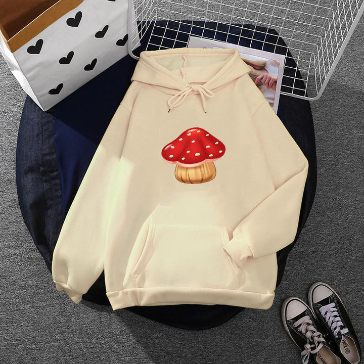 Women Light Oversized Hoodie with Heart EKG Motif, Long Cords and Elastic Cuff