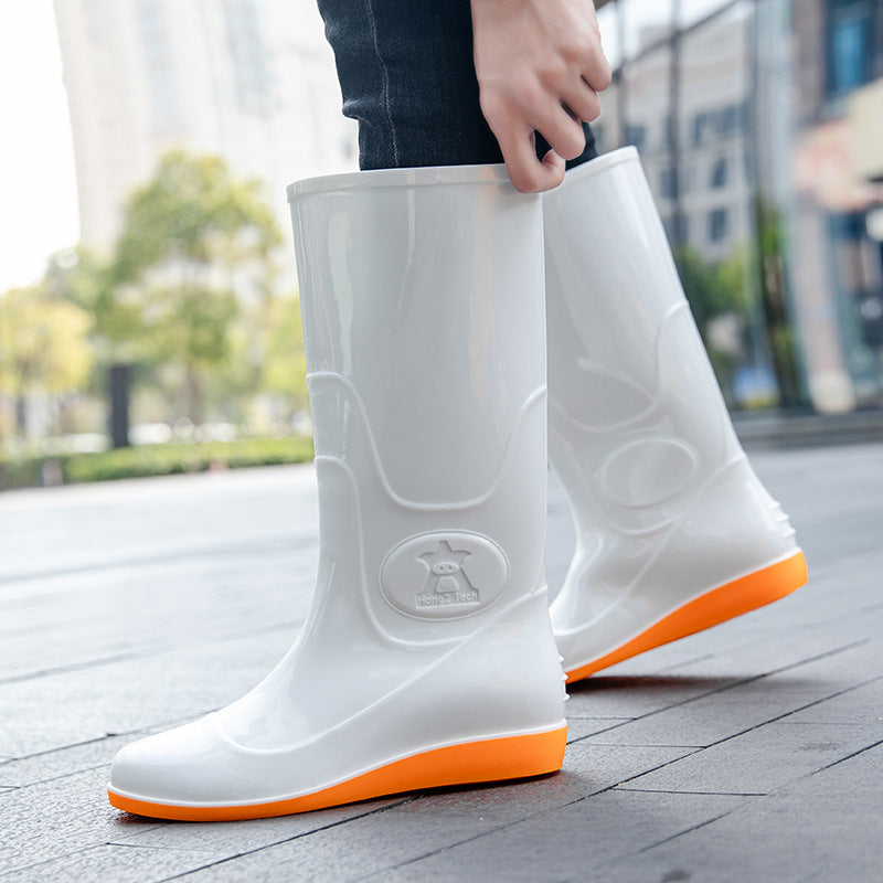 Women Shiny Mid-height Rain Boots made of PVC with a Lightweight Wedge Heel