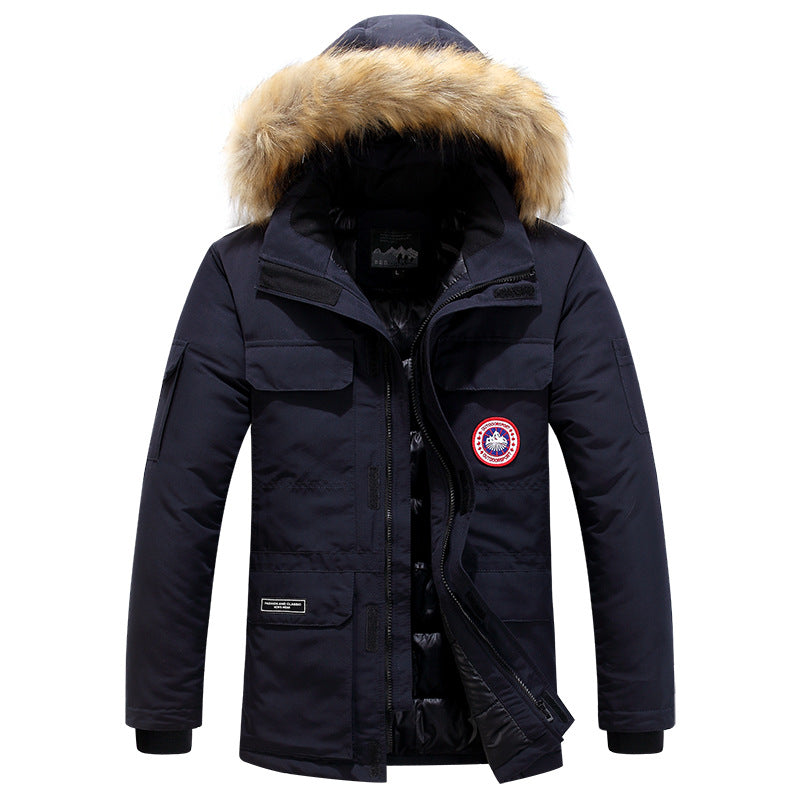 Men's Thermal Parka with Removable Faux Fur Hood, Windproof and Water-repellent