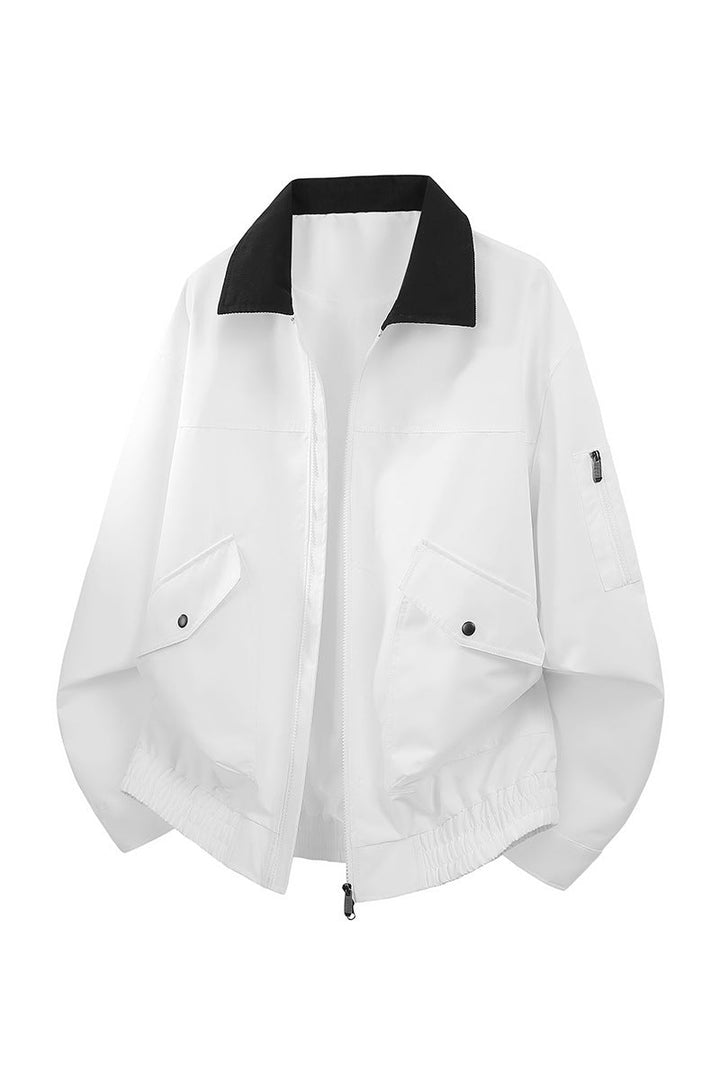 Men's Oversized Bomber Jacket in Worker Style with Cord Collar, Flap Pockets, and Elastic Hem