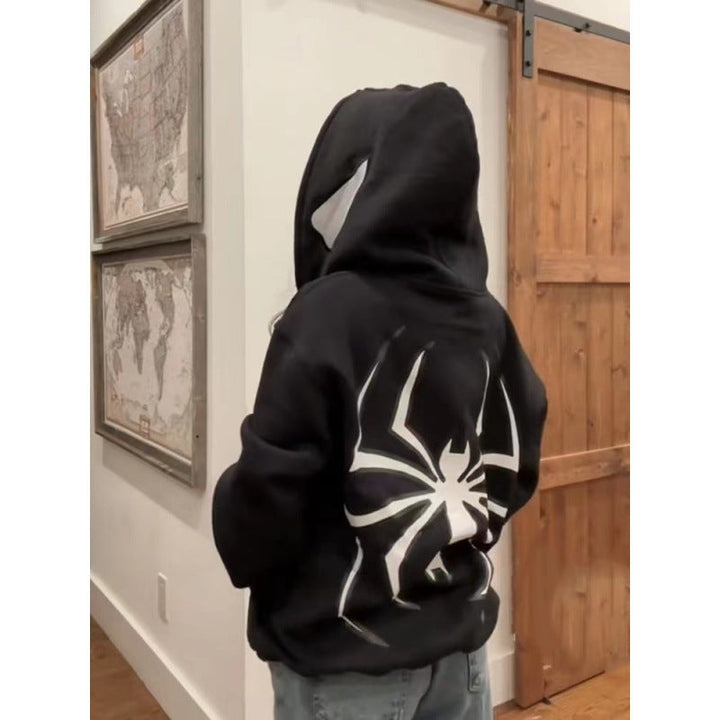 Unisex Hoodie with Contrasted Spider Motif Back Print and Ear Hoodie