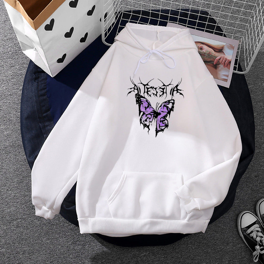 Women Light Oversized Hoodie with Heart EKG Motif, Long Cords and Elastic Cuff