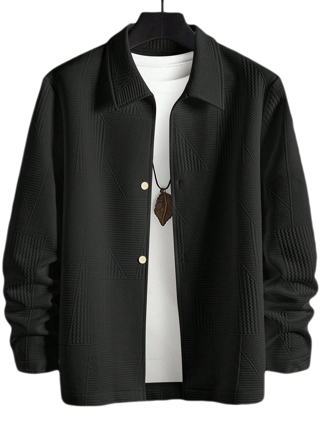 Men's Structured Shirt Jacket in Patchwork Relief with Shirt Collar
