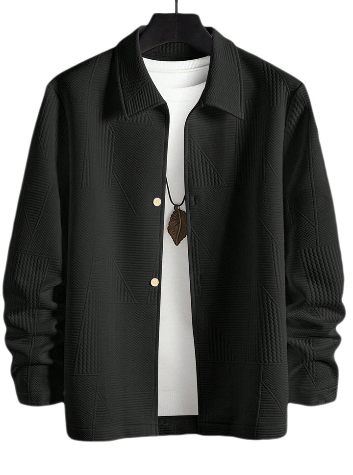 Men's Structured Shirt Jacket in Patchwork Relief with Shirt Collar