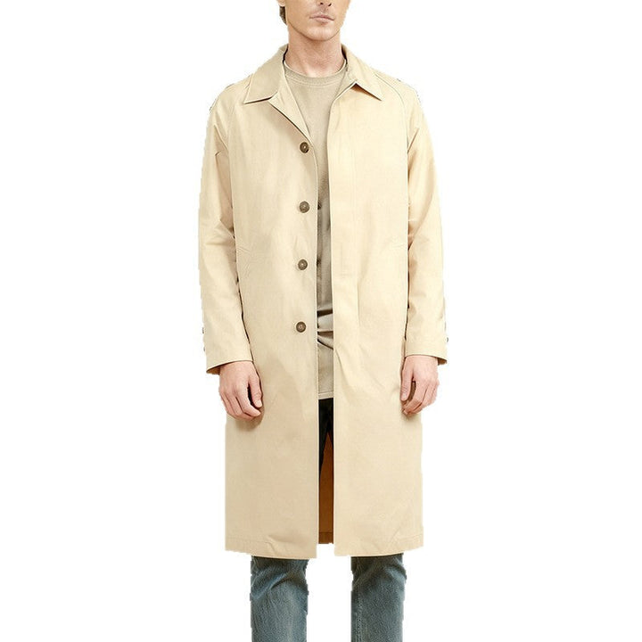 Men's Mid-length Car Coat with Lapel Collar and Concealed Button Placket