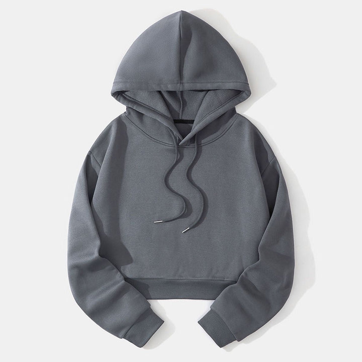 Women's Cropped Hoodie with Soft Fleece Interior and Elastic Ribbed Hem