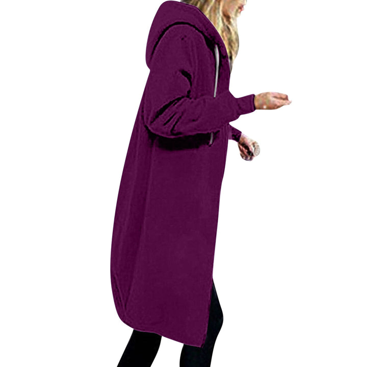 Women's Longer Oversized Hoodie Coat with Rounded Hem and Zip Pockets