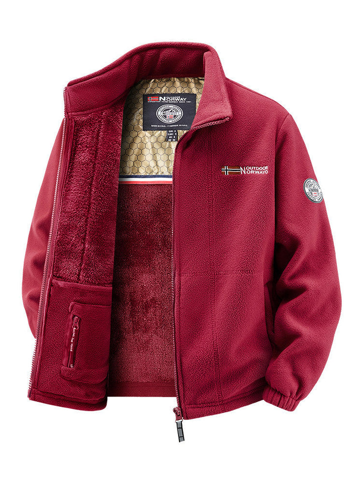 Women's Thermal Fleece Jacket with Warming Teddy Lining, Stand-up Collar, and Zipper Pockets
