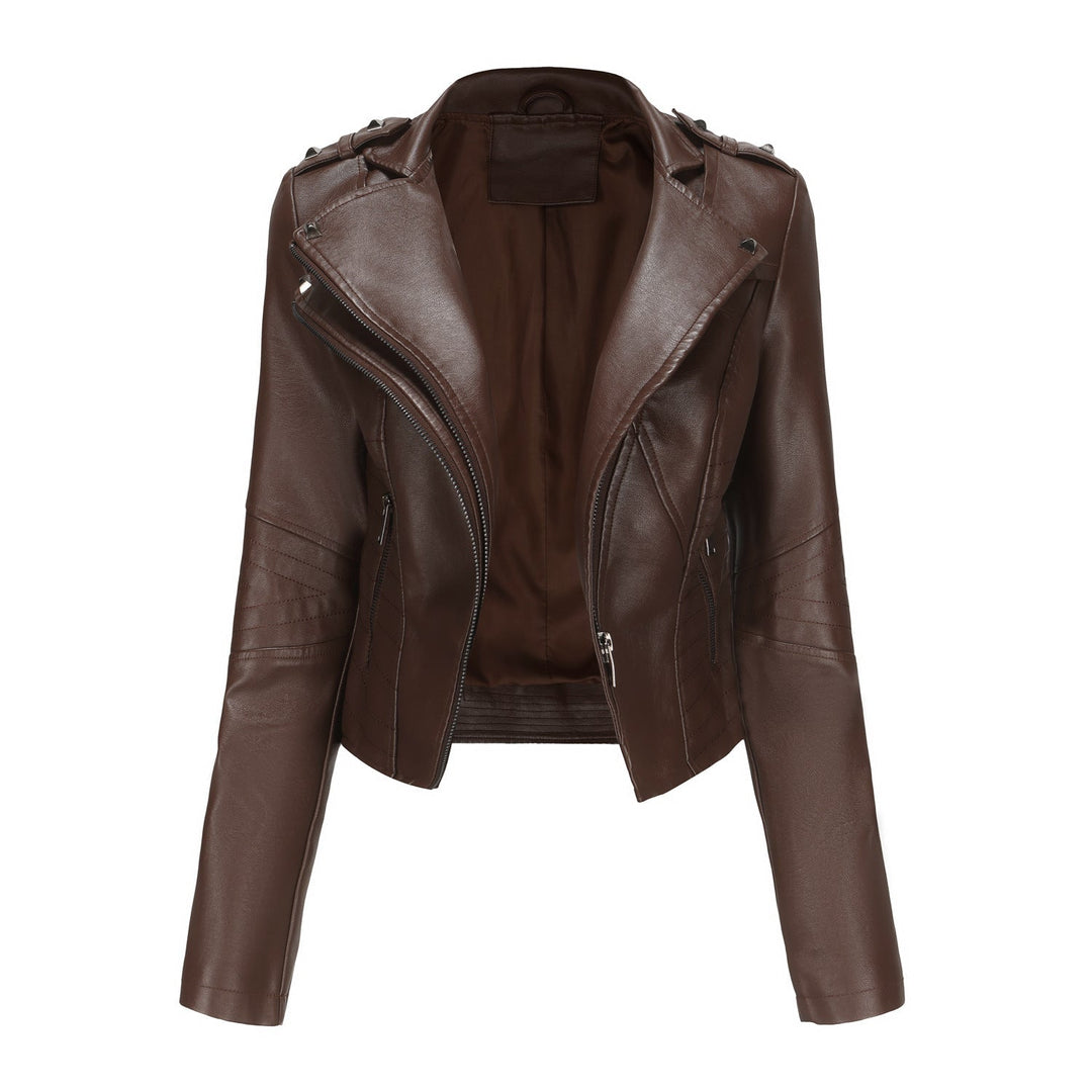 Women Stylish Biker Jacket with Asymmetrical Zipper and Detail Seams