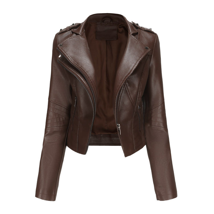 Women Stylish Biker Jacket with Asymmetrical Zipper and Detail Seams