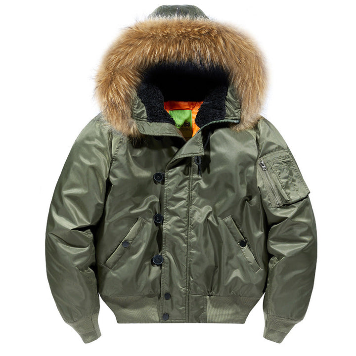 Men's Padded Bomber Parka with Faux Fur Hood and Teddy Lining
