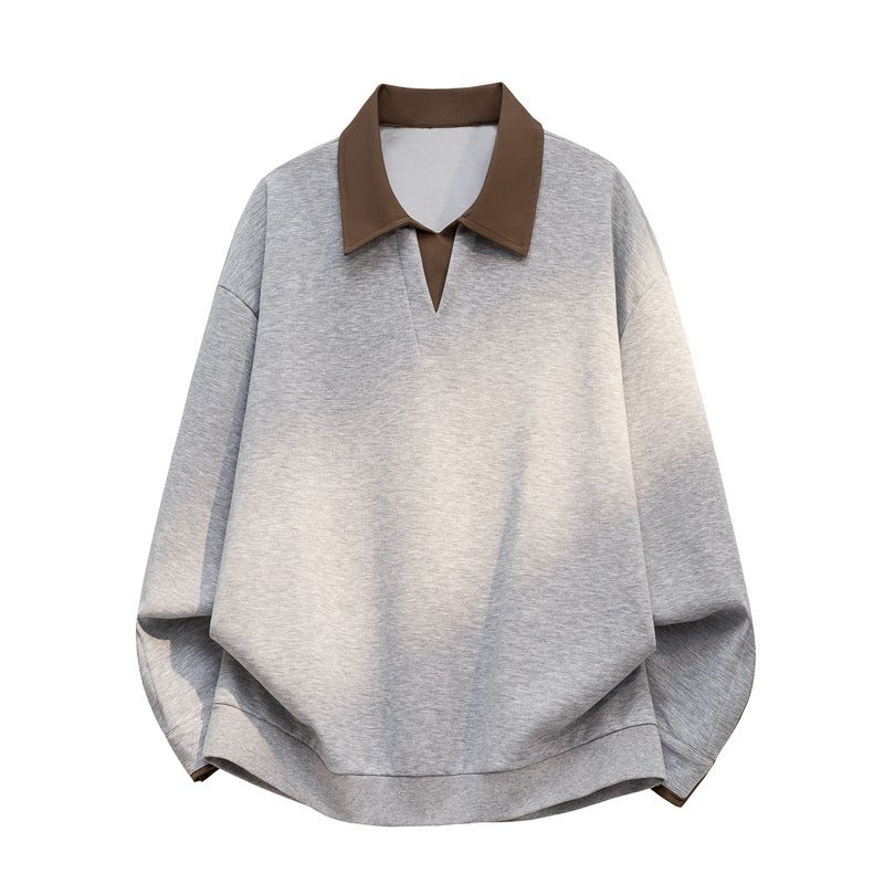 Women's Boxy Polo Sweatshirt with Contrasting Lace Collar