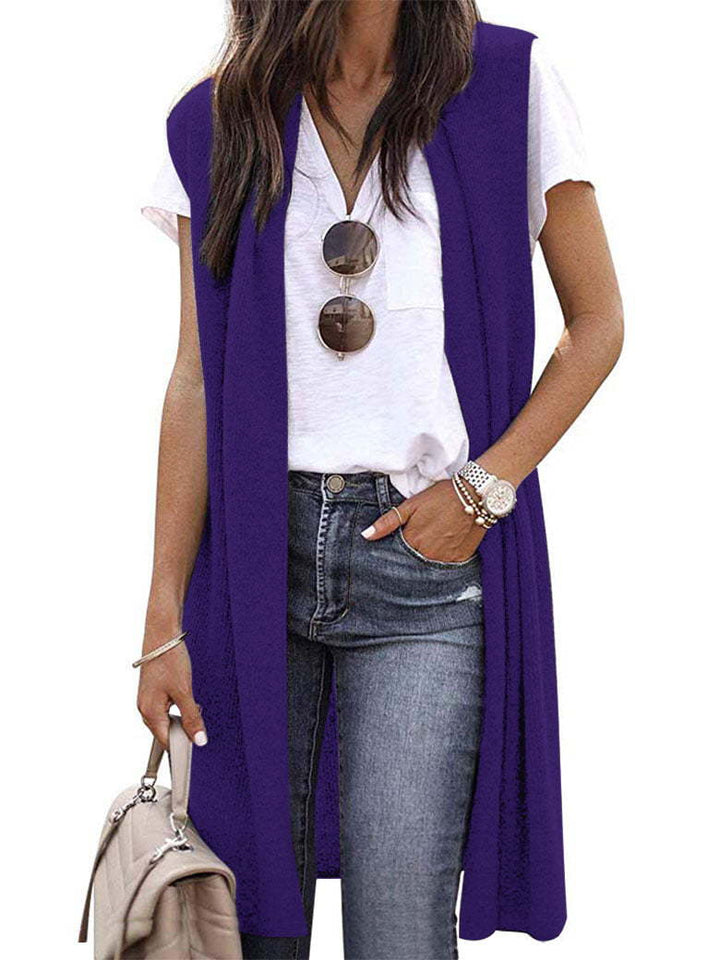 Women's Knit Vest in a Casual Oversized Design with Open Fronts and Short Sleeve Length