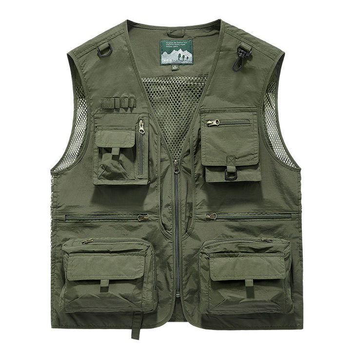 Men's Multifunctional Fishing Vest with Numerous Pockets and Mesh Inserts