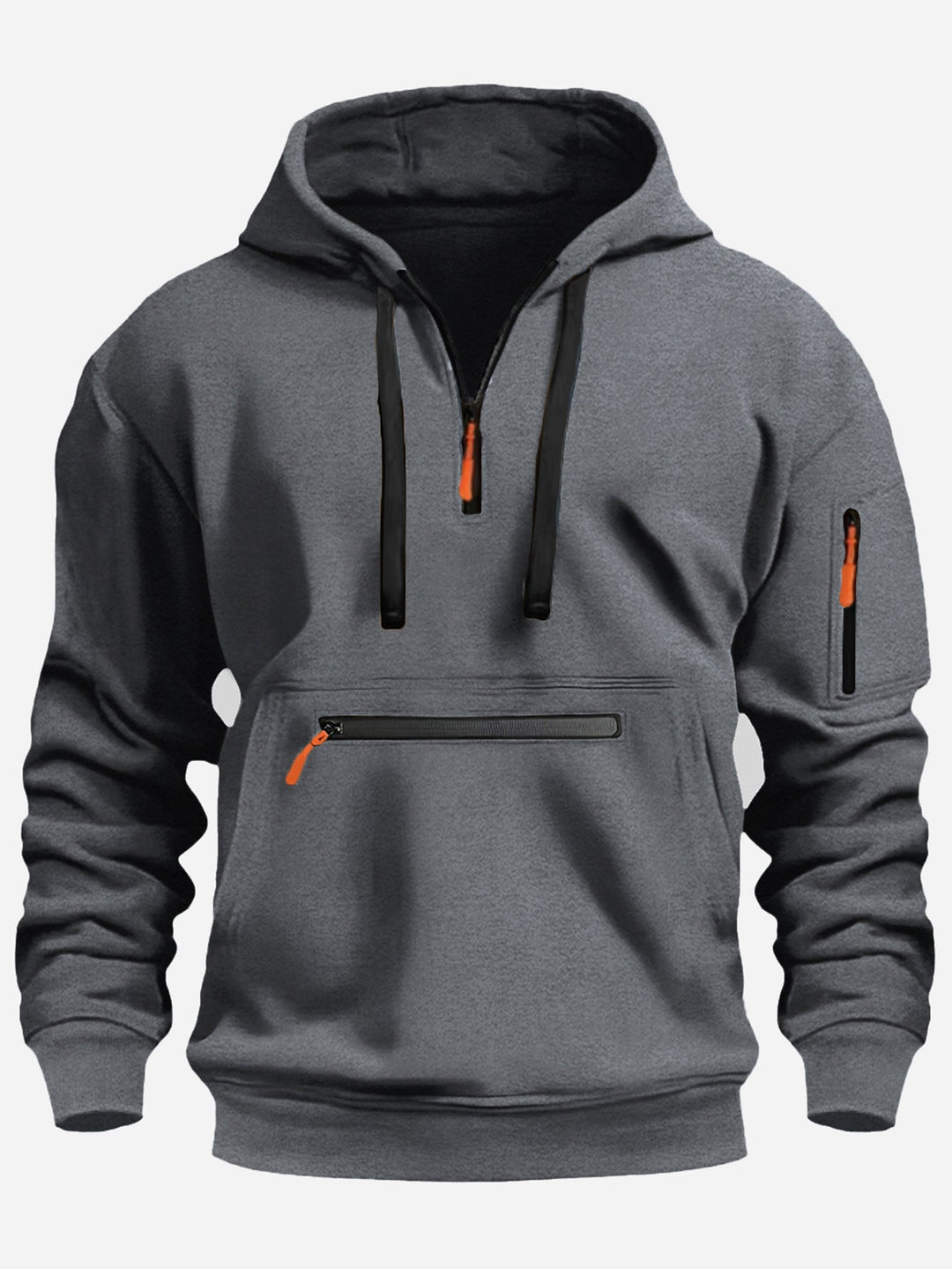 Men's Hoodie with Half Zip, Kangaroo Pocket and Hidden Zippers
