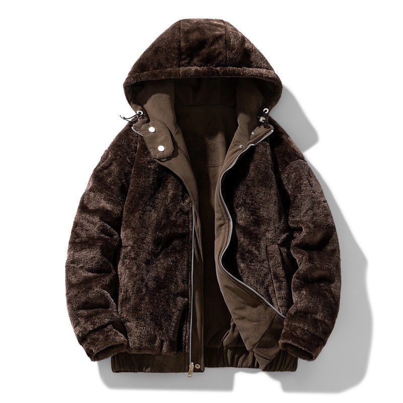 Men's Hooded Jacket with Teddy Lining and Faux Suede Look