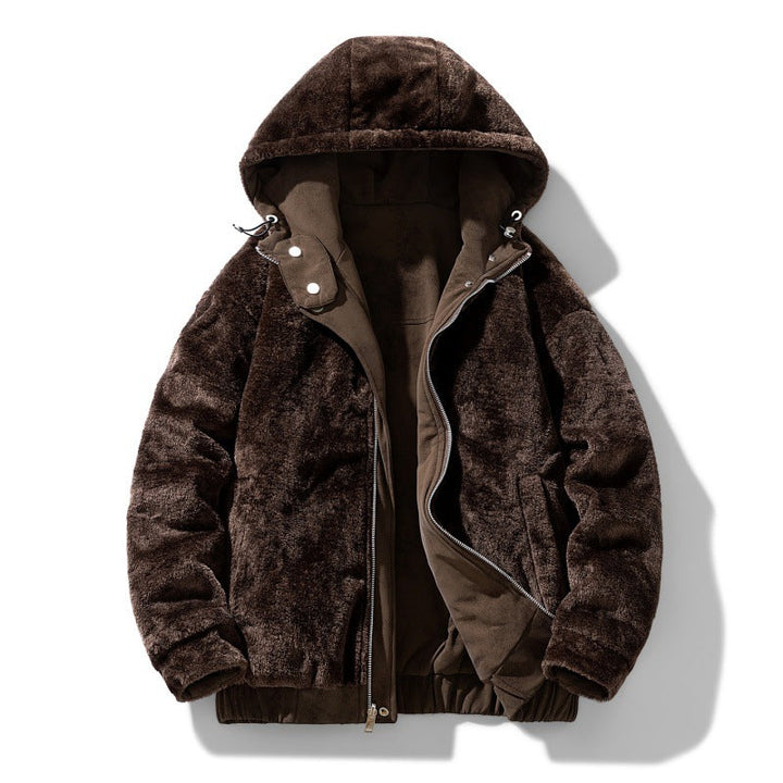 Men's Hooded Jacket with Teddy Lining and Faux Suede Look