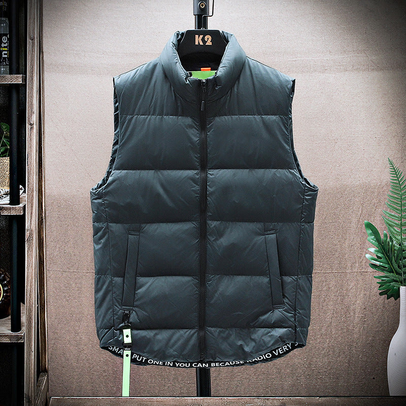 Men's Padded Quilted Vest with High Stand-up Collar and Drawstring Hem