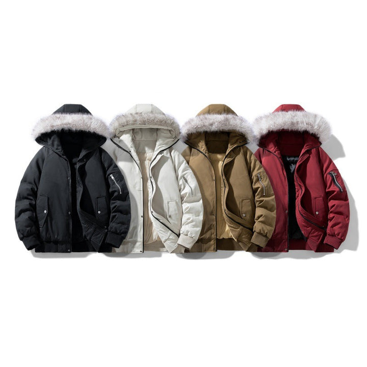Men's Quilted Winter Parka with Removable Faux Fur Hood and Windproof Padding