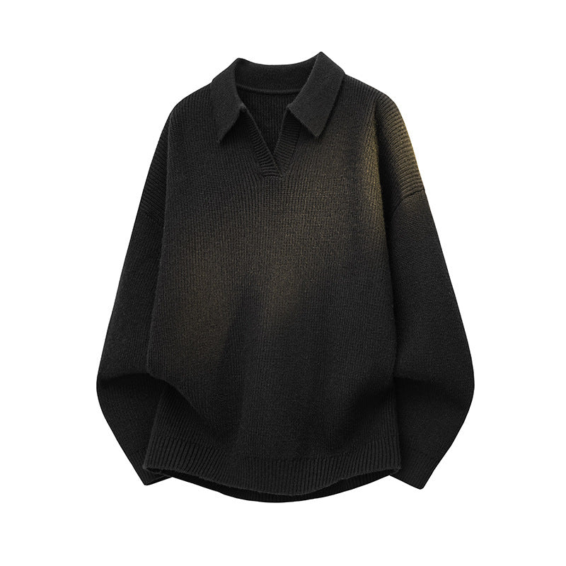 Women's Oversize Knit Polo with Open V-Neck, Raglan Sleeves & Extended Back Hem