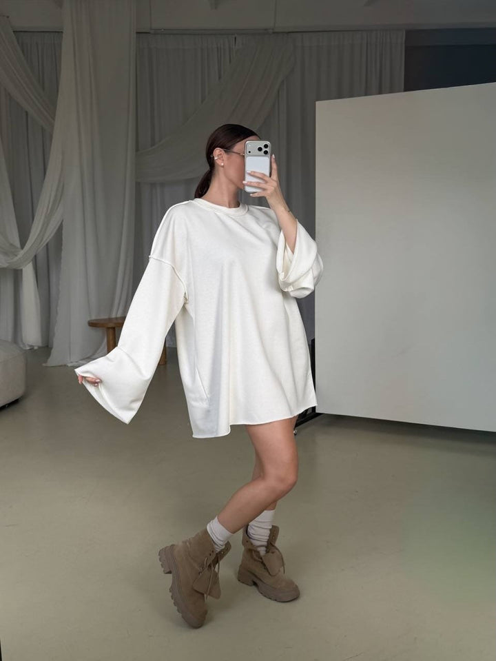 Women Oversized Sweater Dress with Wide Trumpet Sleeves