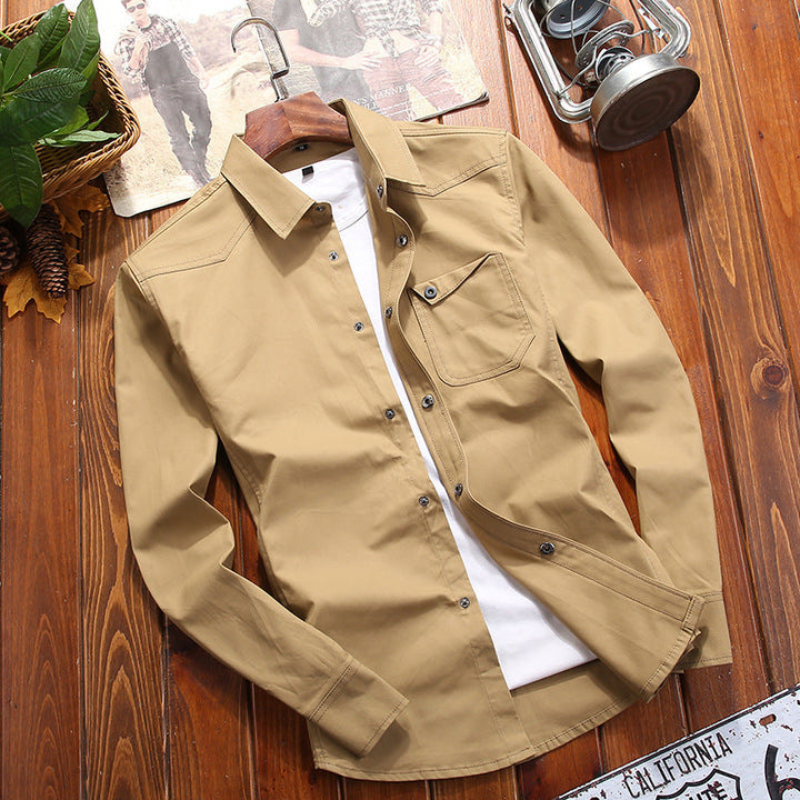 Men's Canvas Overshirt in Worker Look with Chest Flap Pocket and Western Seam Detail