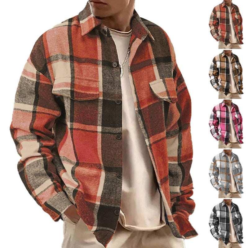 Men's Oversized Check Shirt Jacket made of Soft Flannel with Patch Chest Pockets