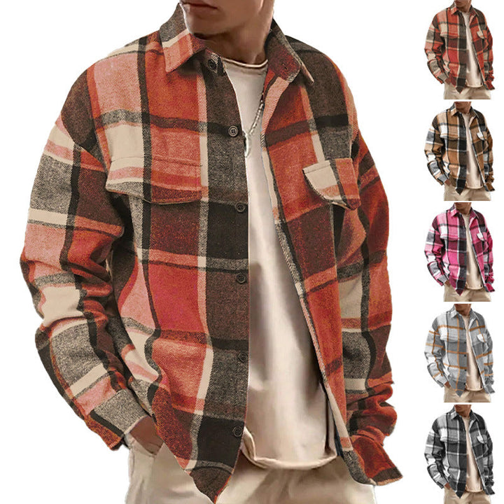 Men's Oversized Check Shirt Jacket made of Soft Flannel with Patch Chest Pockets