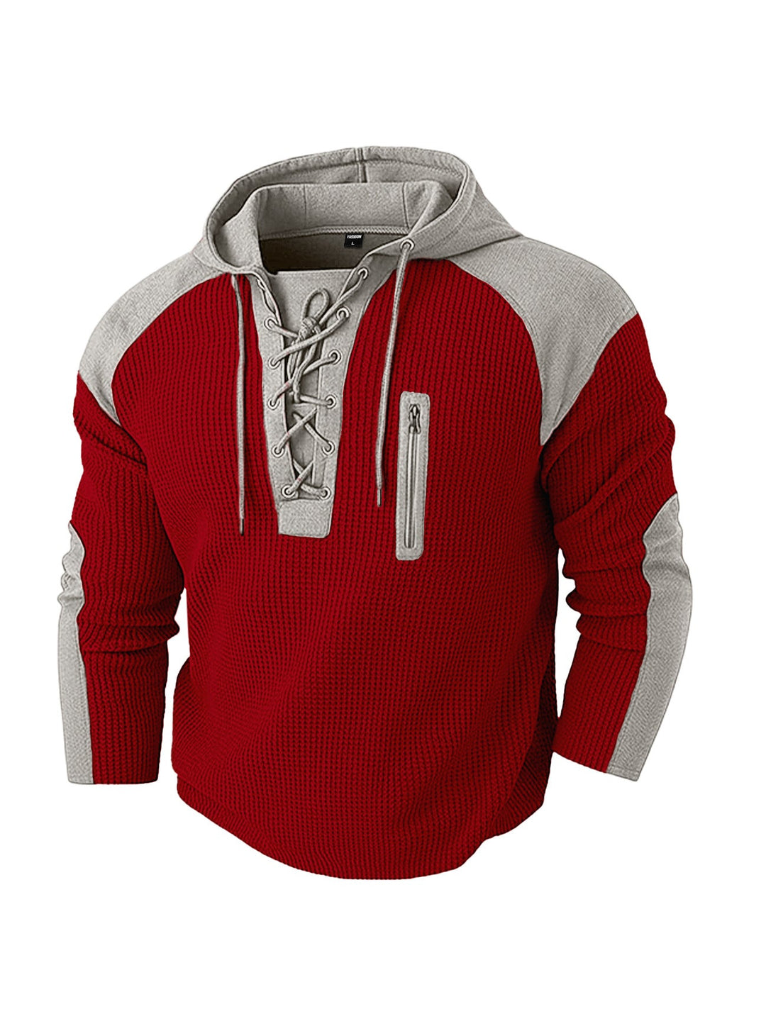 Men's Hoodie with Lacing Trim and Vertical Zipper Chest Pocket