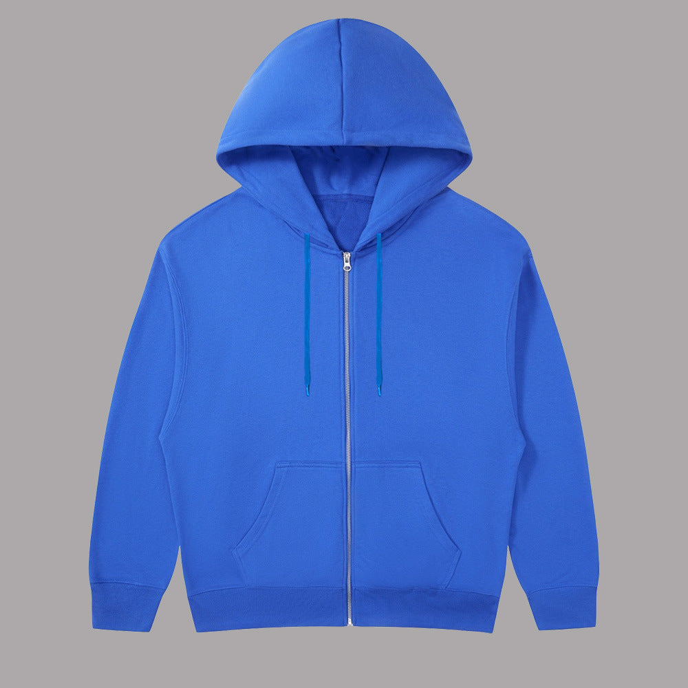 Unisex Casual Hoodie Jacket with Sturdy Metal Zipper Double-layered Hood and Deep Kangaroo Pockets