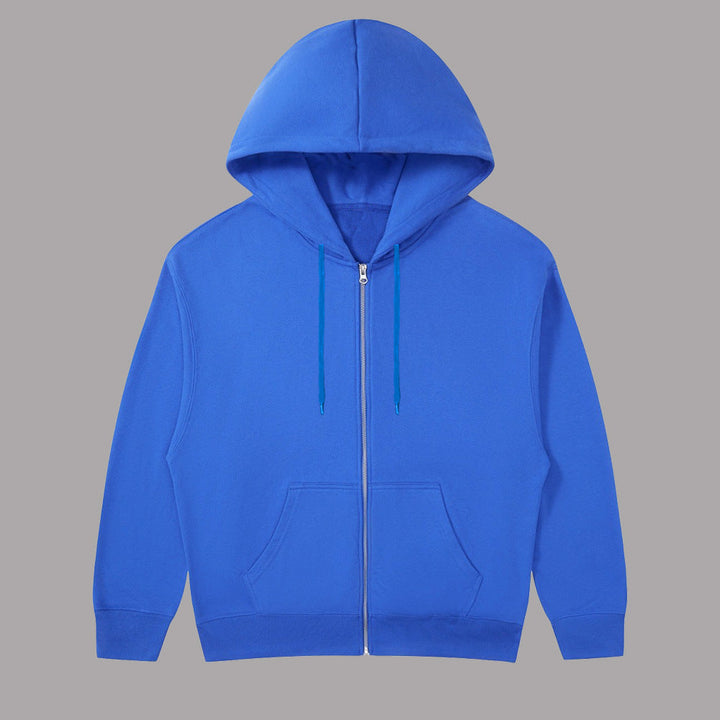 Unisex Casual Hoodie Jacket with Sturdy Metal Zipper Double-layered Hood and Deep Kangaroo Pockets