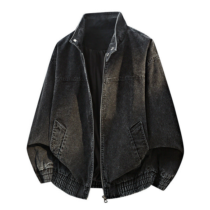 Men's Oversized Bomber Jacket in Used Effect with Stand-Up Collar, Elastic Band and Flap Pockets