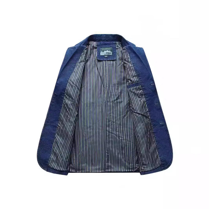 Men's Denim Blazer in a Loose Fit with Lapel Collar and Patch Pockets
