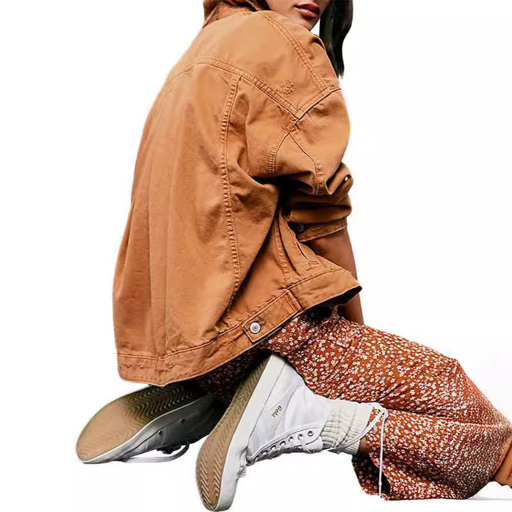 Women's Casual Denim Jacket in Oversized Style with Decorative Fringes