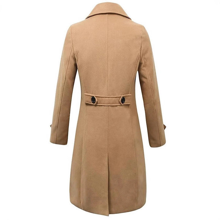 Men's Elegant Double-breasted Wool Coat with Wide Lapels and Tailored Business Cut