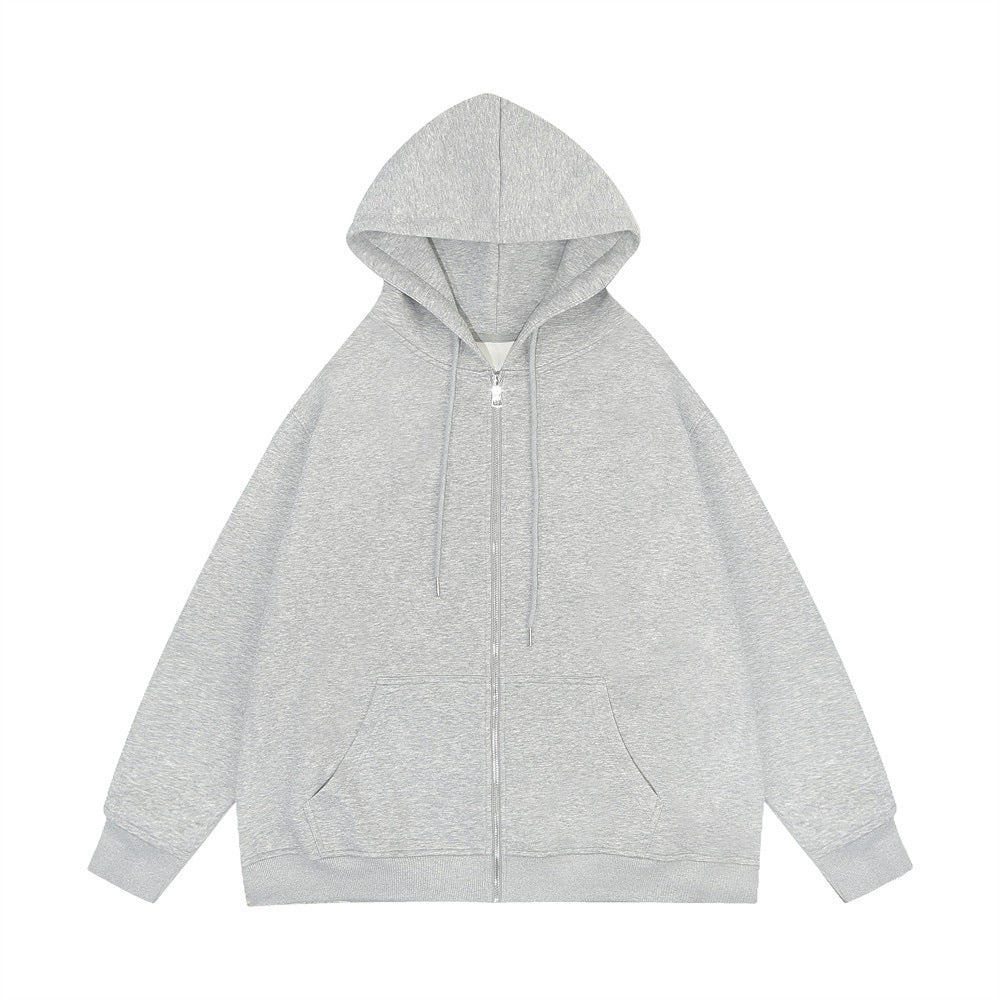 Unisex Casual Hoodie Jacket with Sturdy Metal Zipper Double-layered Hood and Deep Kangaroo Pockets