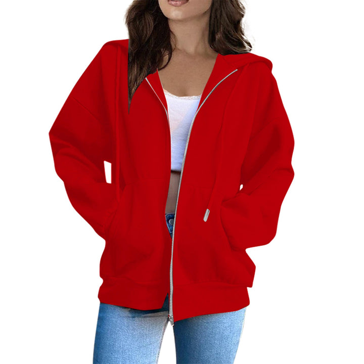 Women's Casual Hoodie Jacket with Continuous Zipper, Kangaroo Pockets, and Voluminous Raglan Sleeves