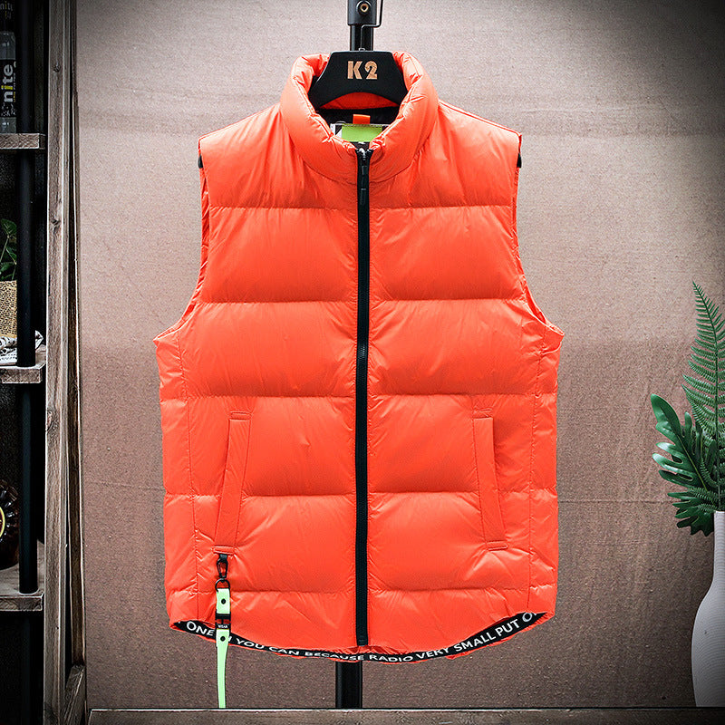 Men's Padded Quilted Vest with High Stand-up Collar and Drawstring Hem