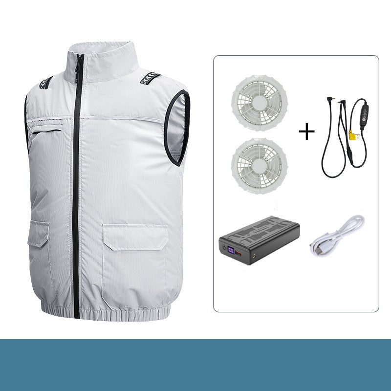 Unisex Lightweight Cooling Work Vest with Integrated Fans and External Battery