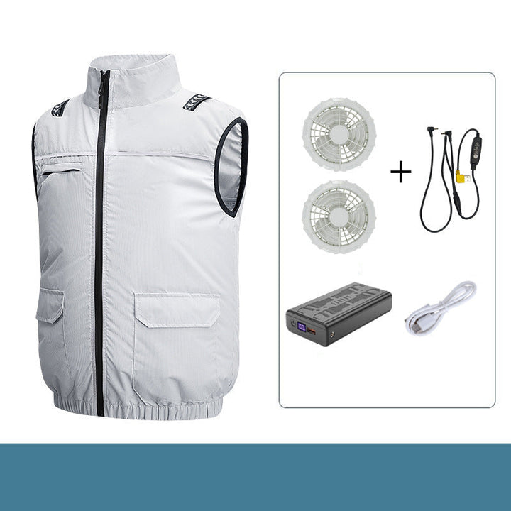 Unisex Lightweight Cooling Work Vest with Integrated Fans and External Battery