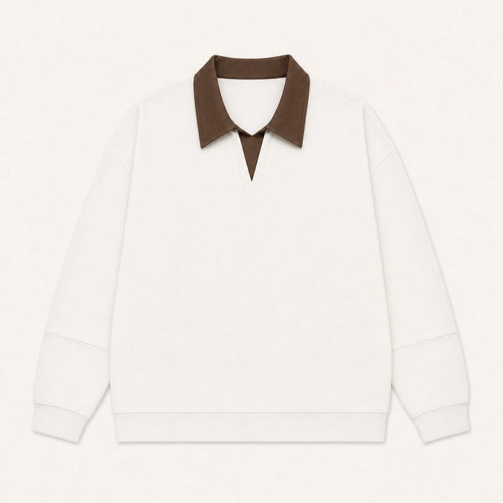 Women's Boxy Polo Sweatshirt with Contrasting Lace Collar
