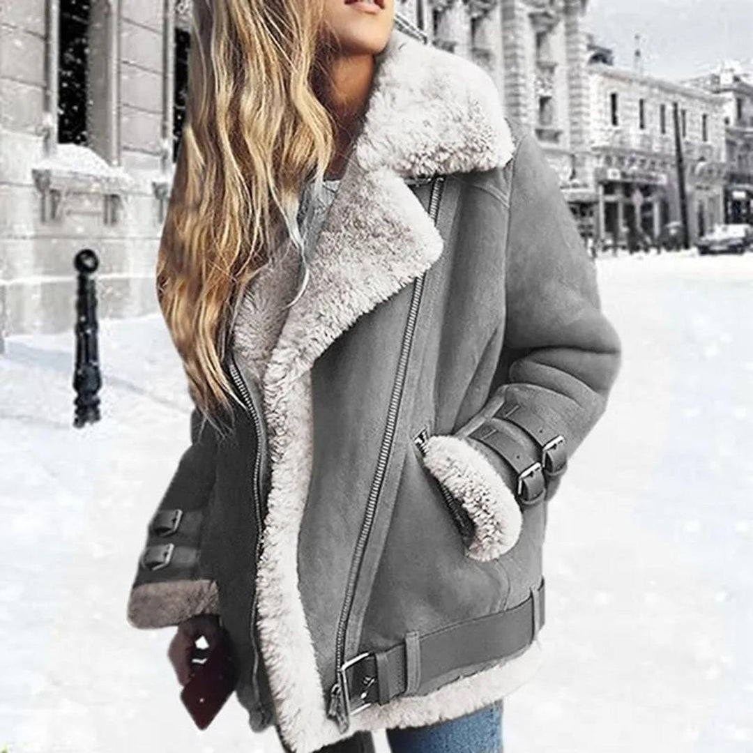 Premium Suede Sheepskin Jacket with Belt and Pockets